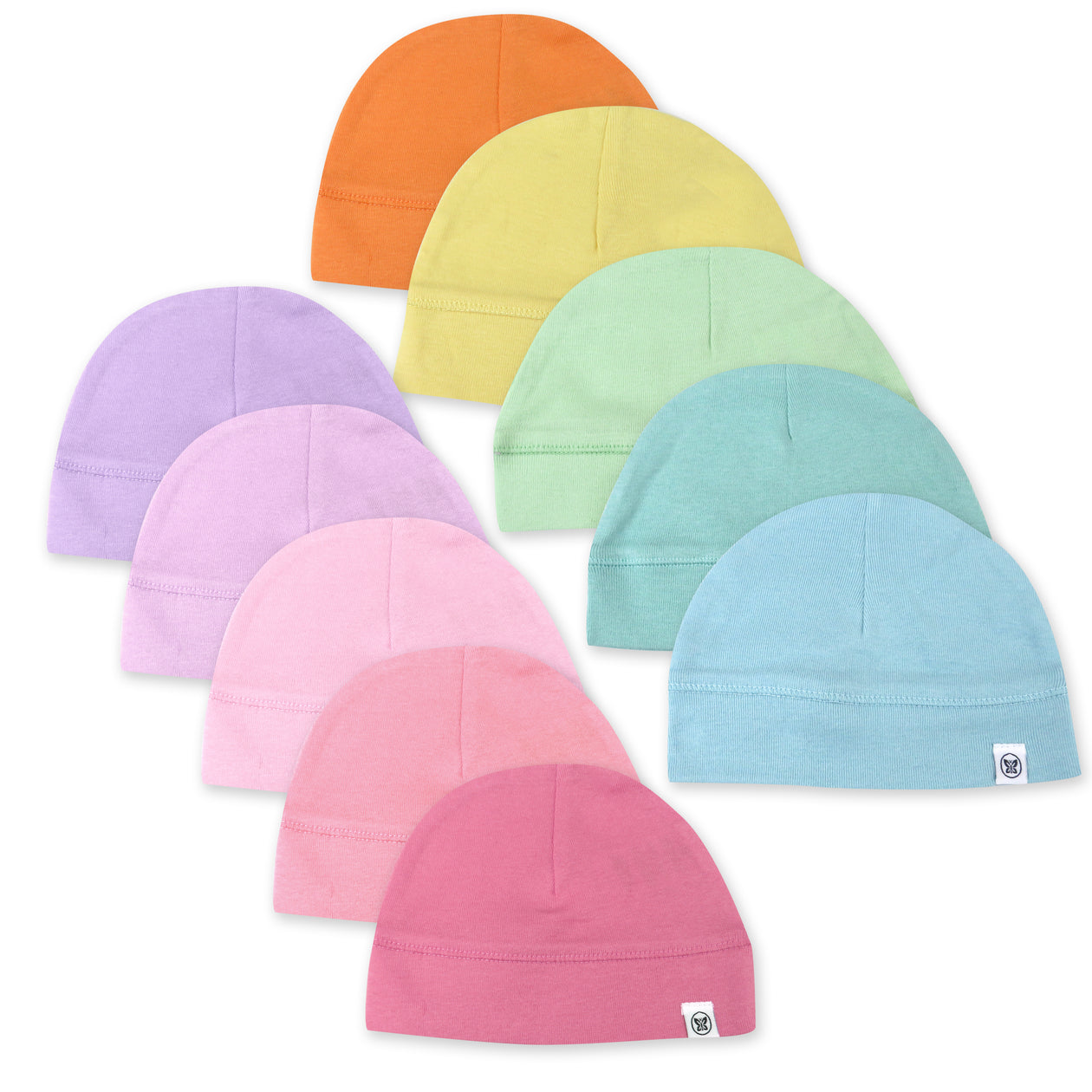 10-Pack Organic Cotton Reversible Caps, Rainbow Pinks