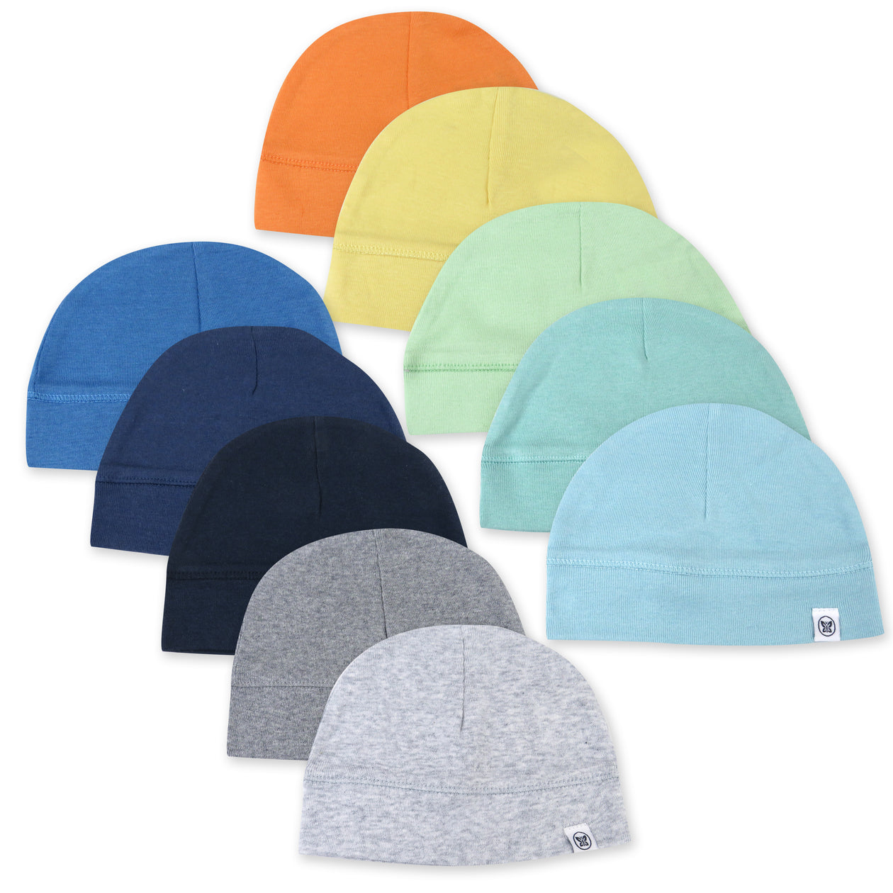 10-Pack Organic Cotton Reversible Caps, Rainbow Blues