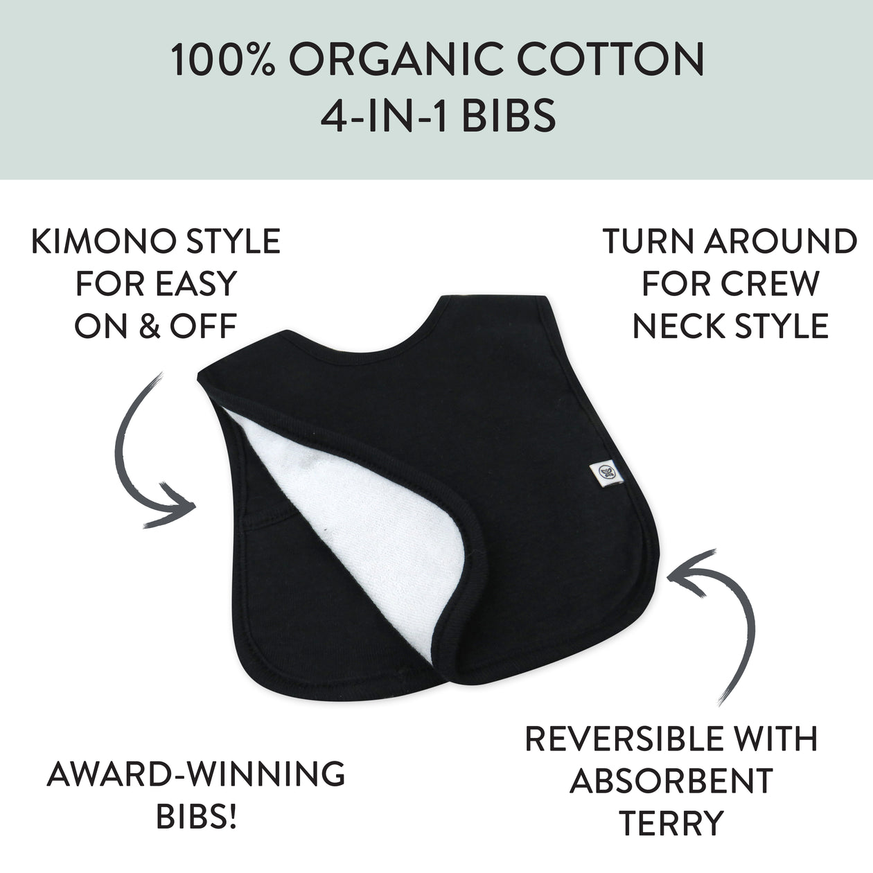 5-Pack Organic Cotton 4 in 1 Reversible Bibs, Grey Ombre