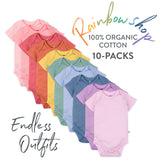 Go to slide 7, 10-Pack Organic Cotton Short Sleeve Bodysuits, Rainbow Pink Gems