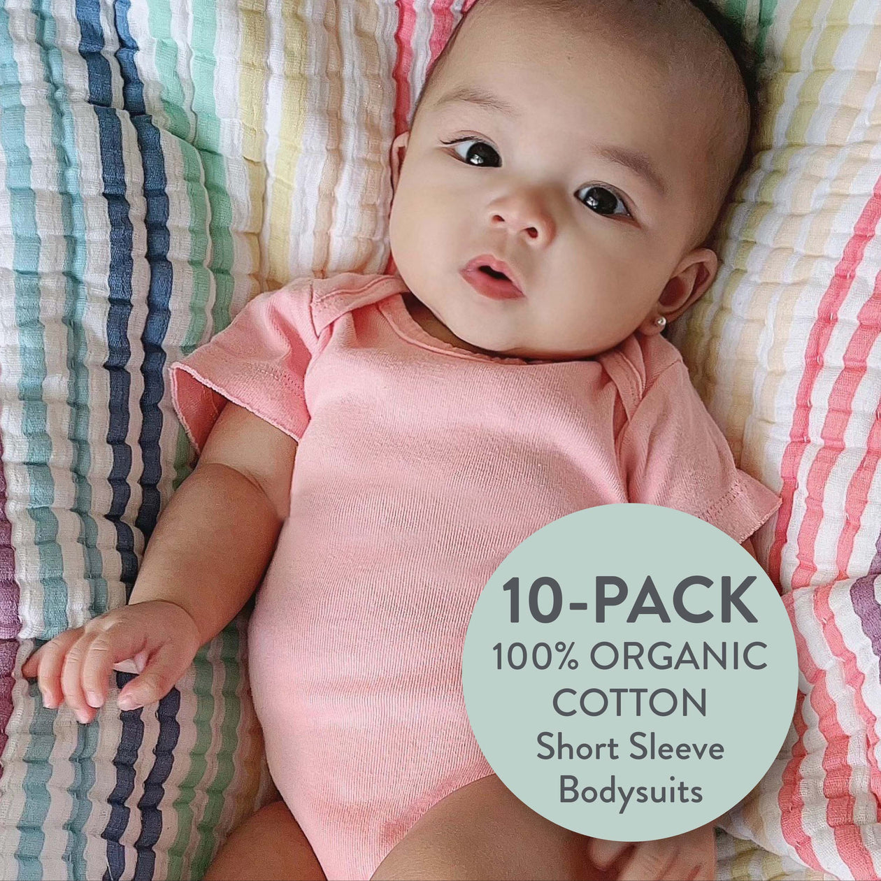 10-Pack Organic Cotton Short Sleeve Bodysuits in a Gift Box, Rainbow Pinks