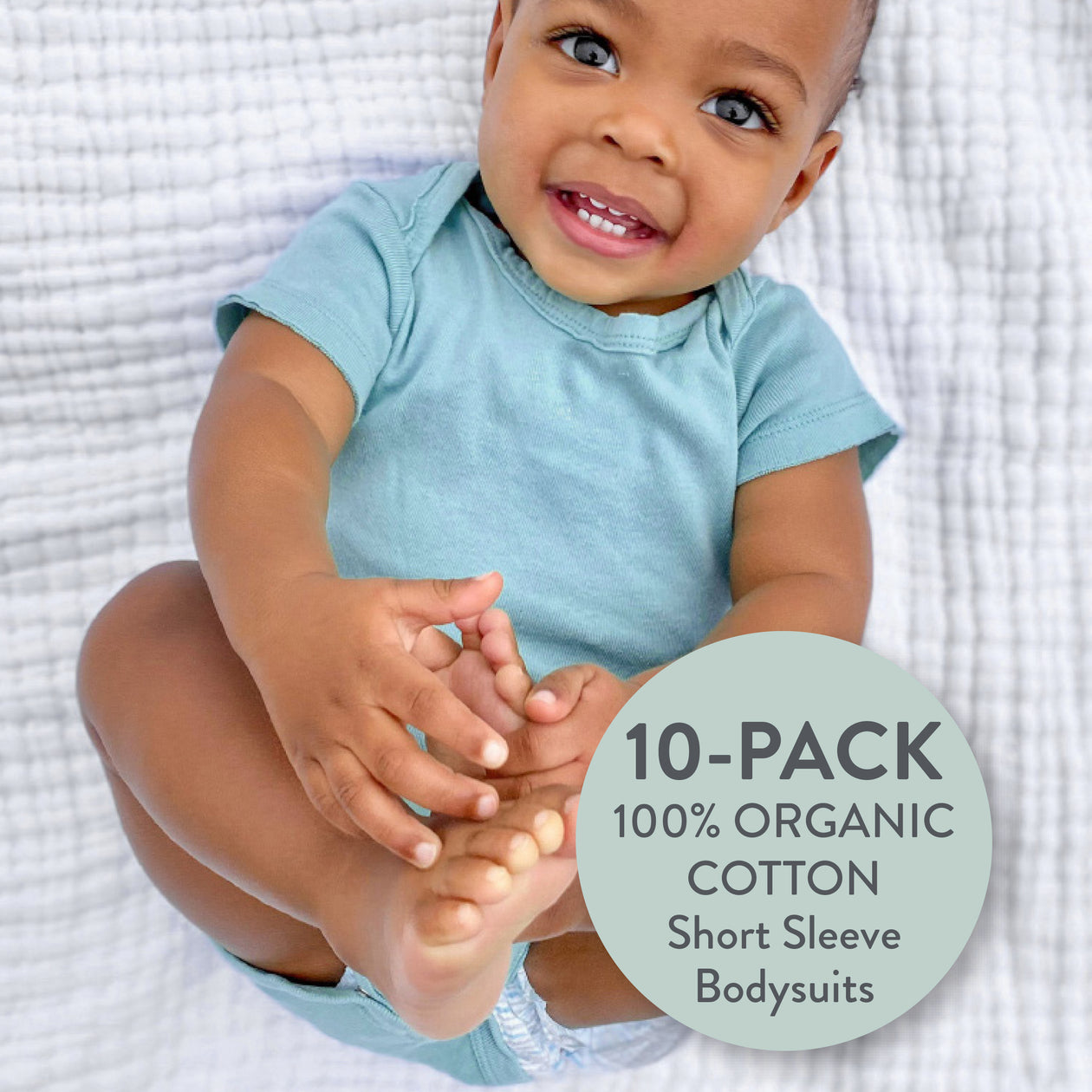 10-Pack Organic Cotton Short Sleeve Bodysuits, Rainbow Blue Gems