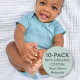 Go to slide 2, 10-Pack Organic Cotton Short Sleeve Bodysuits, Rainbow Blue Gems