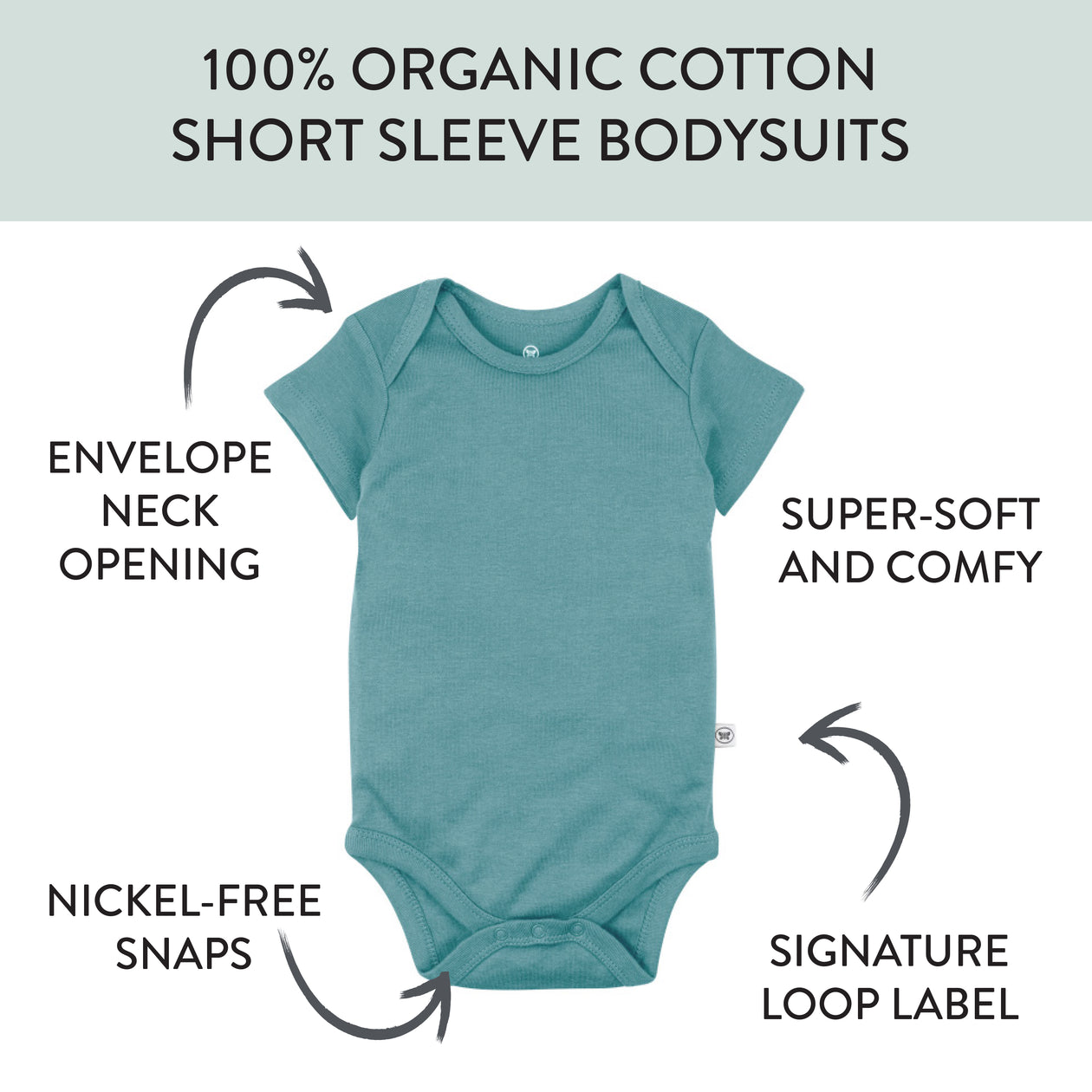 10-Pack Organic Cotton Short Sleeve Bodysuits, Rainbow Blue Gems
