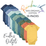 Go to slide 6, 10-Pack Organic Cotton Short Sleeve Bodysuits, Rainbow Blue Gems