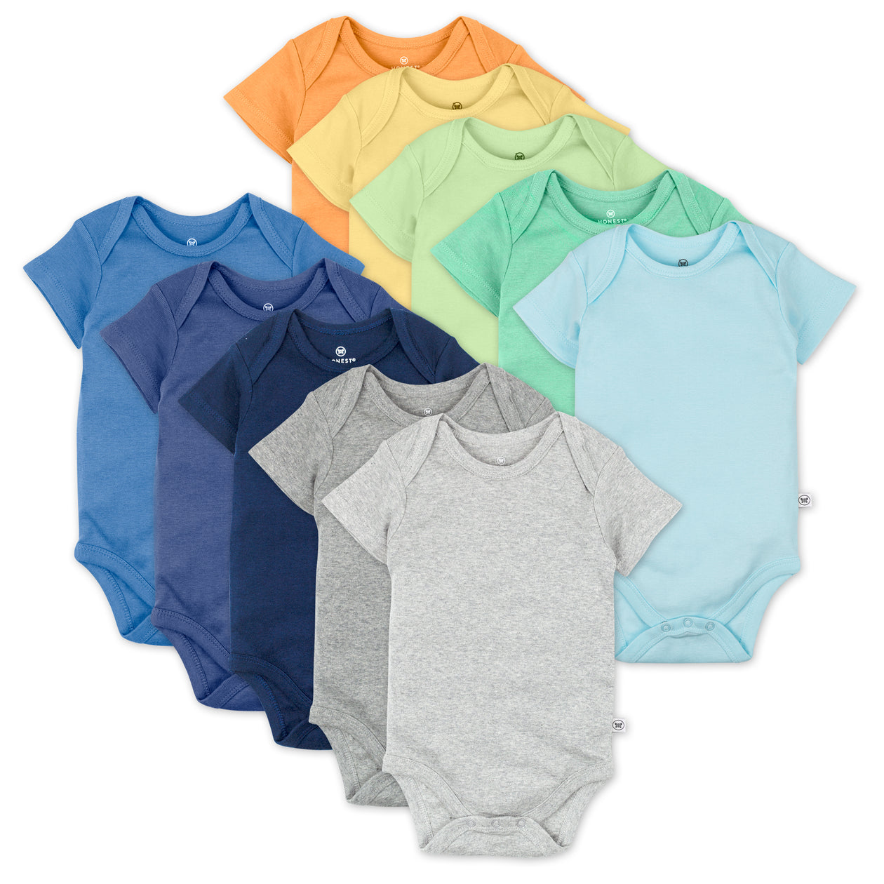 10-Pack Organic Cotton Short Sleeve Bodysuits, Rainbow Blues