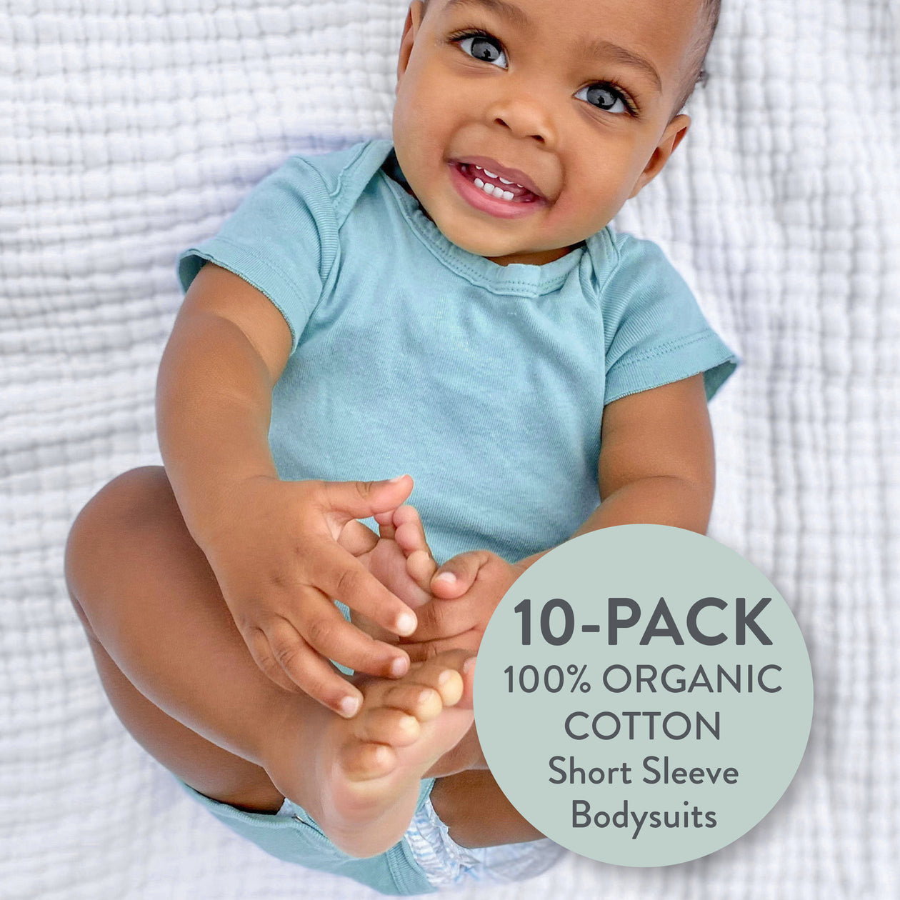 10-Pack Organic Cotton Short Sleeve Bodysuits, Rainbow Blues