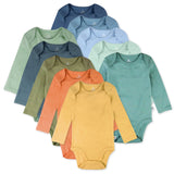 Go to slide 1, 10-Pack Organic Cotton Long Sleeve Bodysuits, Rainbow Blue Gems