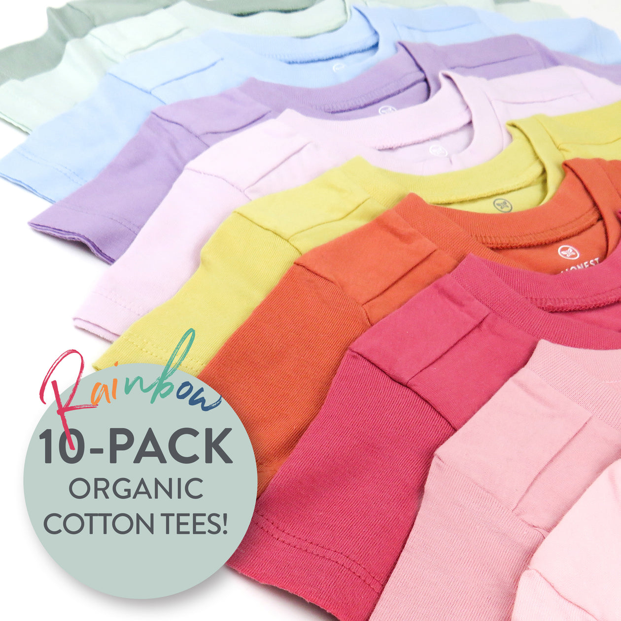10-Pack Organic Cotton Short Sleeve T-Shirts, Rainbow Pink Gems