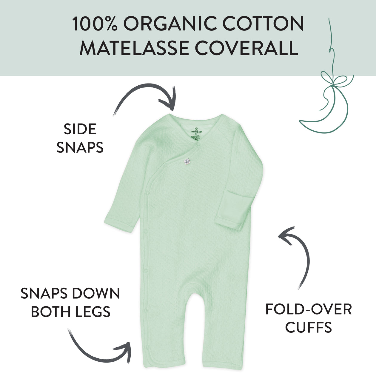 Organic Cotton Matelassé Side-Snap Coverall, Sage