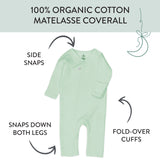 Go to slide 4, Organic Cotton Matelassé Side-Snap Coverall, Sage