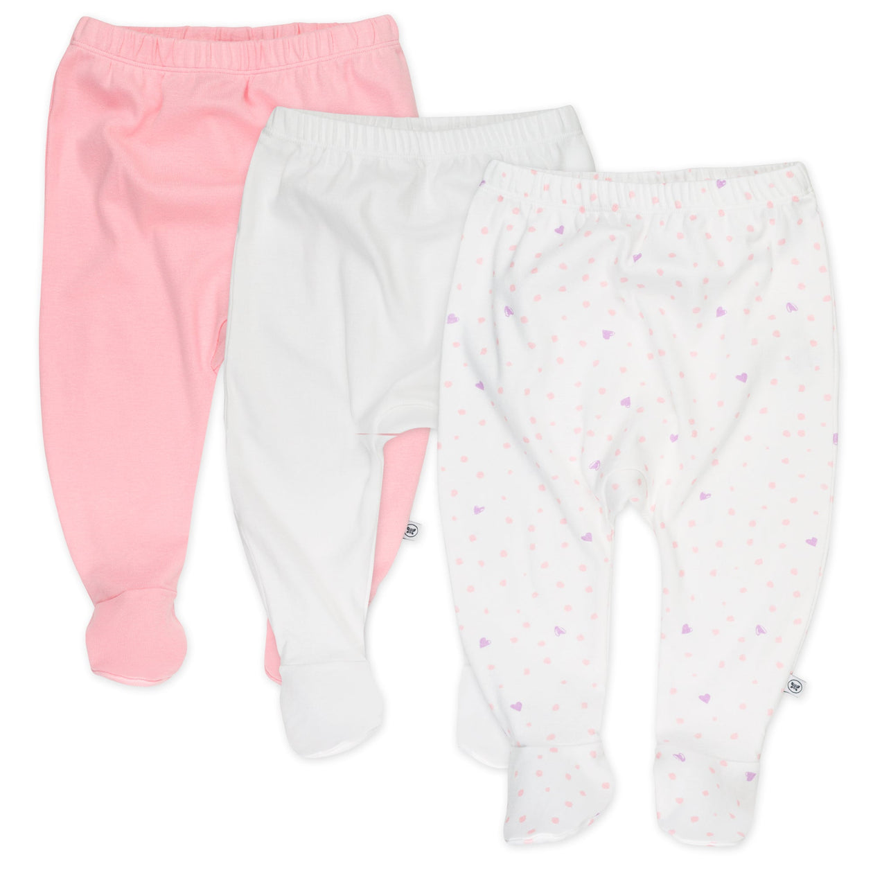 3-Pack Organic Cotton Footed Harem Pants, Love Dot