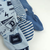 Go to slide 4, 3-Pack Organic Cotton Footed Pants, Dino Prep Academy Blue