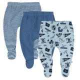 Go to slide 1, 3-Pack Organic Cotton Footed Pants, Dino Prep Academy Blue