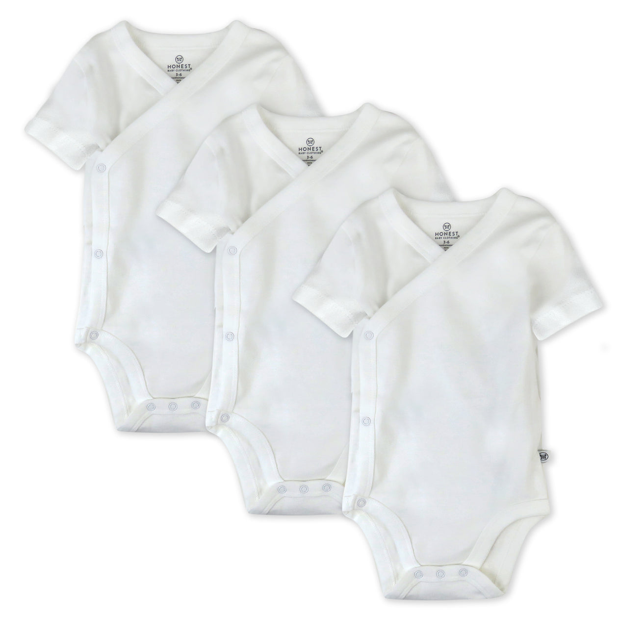 3 Pack Short Sleeve Side Snap Kimono Bodysuits, Bright White