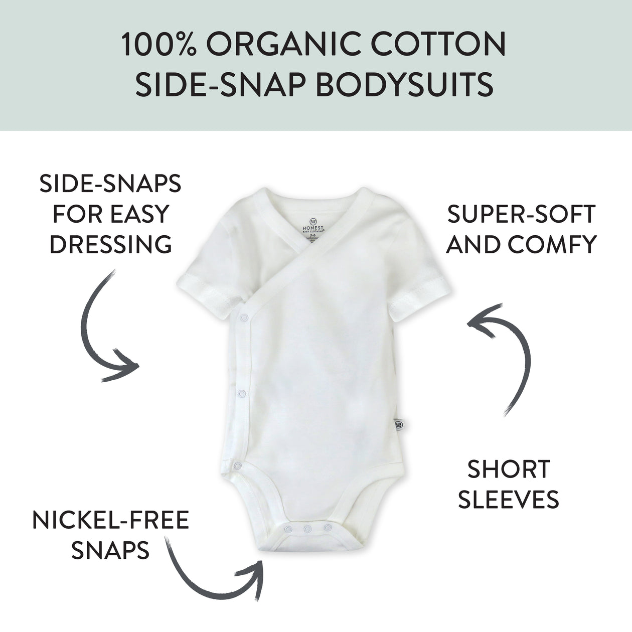 3 Pack Short Sleeve Side Snap Kimono Bodysuits, Bright White
