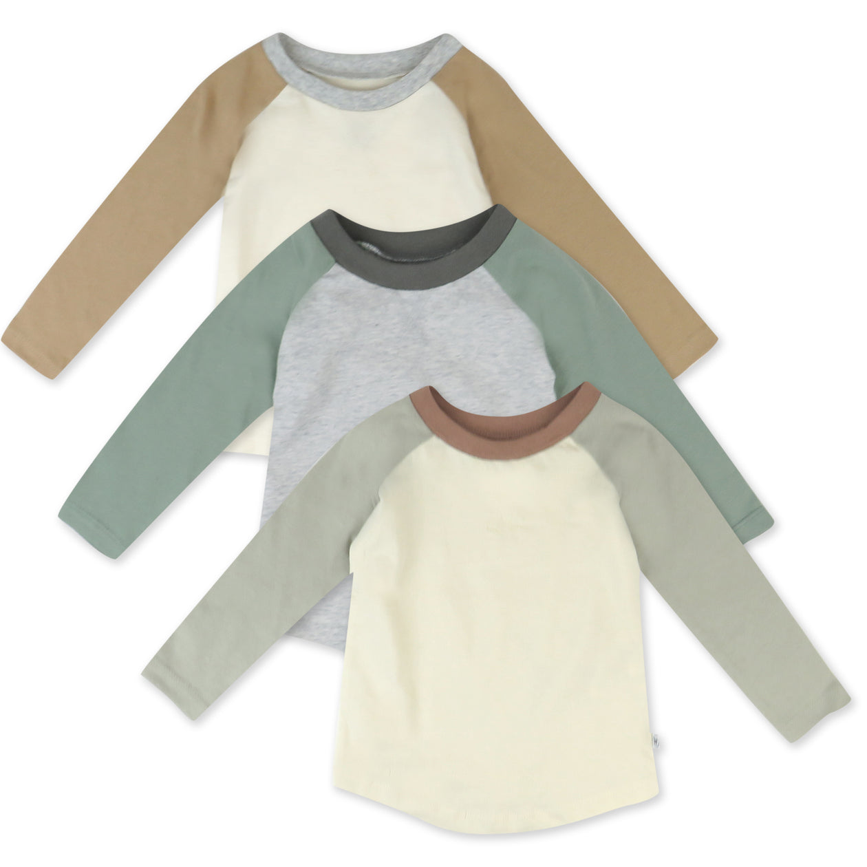 3-Pack Long Sleeve Baseball Raglan T-Shirts, Sandy Teal
