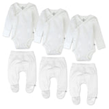 Go to slide 1, 6-Pack Organic Cotton Long Sleeve Kimono Bodysuit & Footed Pant Bundle, Bright White