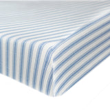 Go to slide 1, Organic Cotton Fitted Crib Sheet, Blue Ticking Stripe
