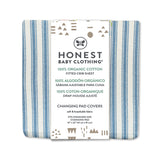Go to slide 2, Organic Cotton Changing Pad Cover, Blue Ticking Stripe