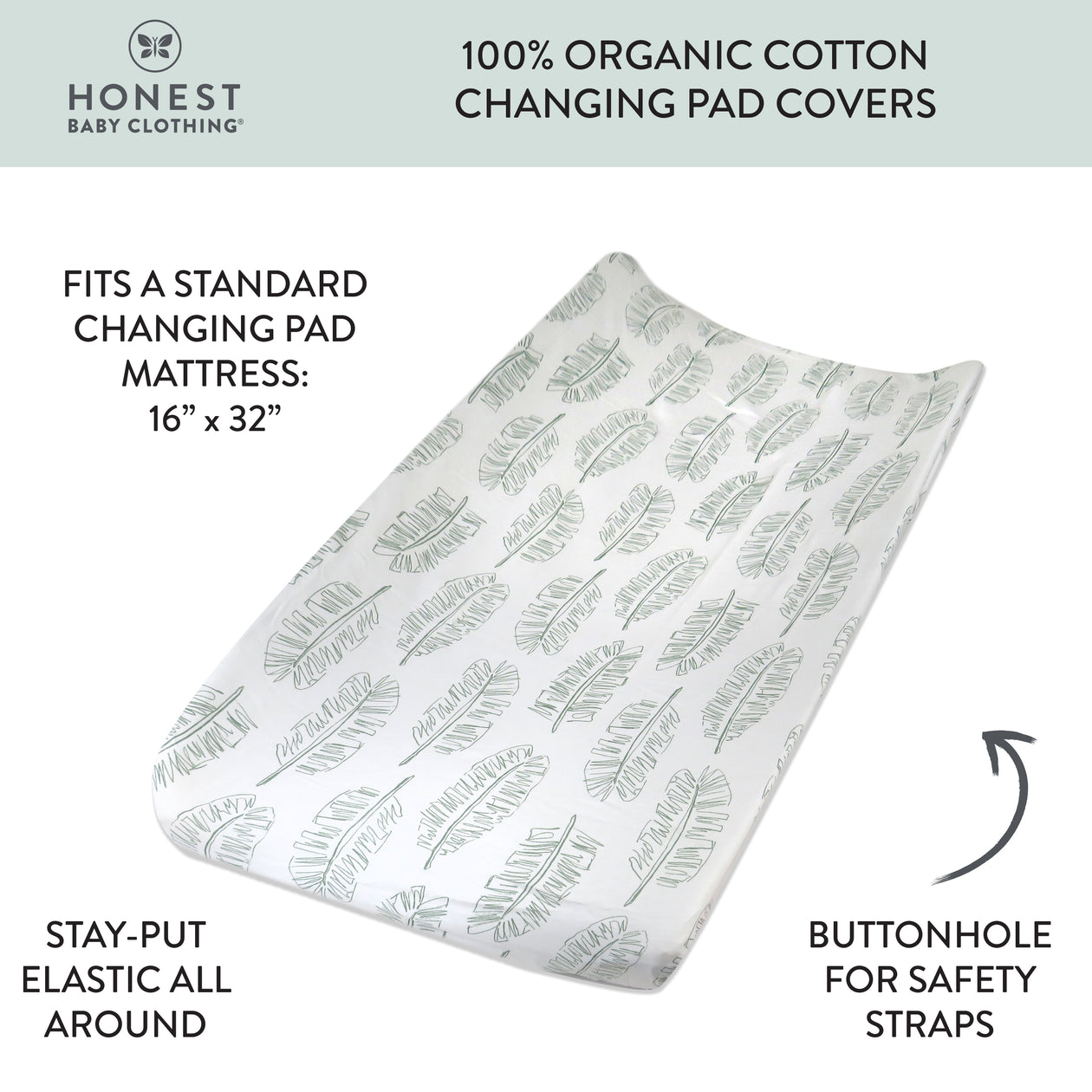Organic Cotton Changing Pad Cover, Jumbo Leaf Sage