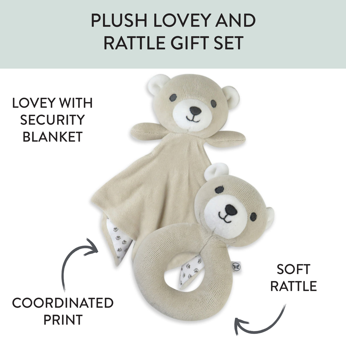 Bear Lovey and Rattle BEARY CUTE Gift Set Honest Baby Clothing