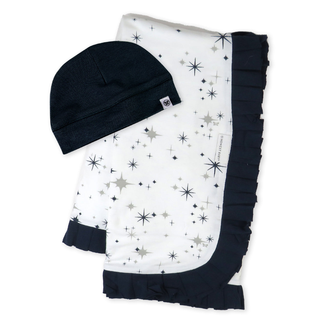 2-Piece Knit Stroller Blanket and Baby Hat, Jumbo Twinkle Star Navy