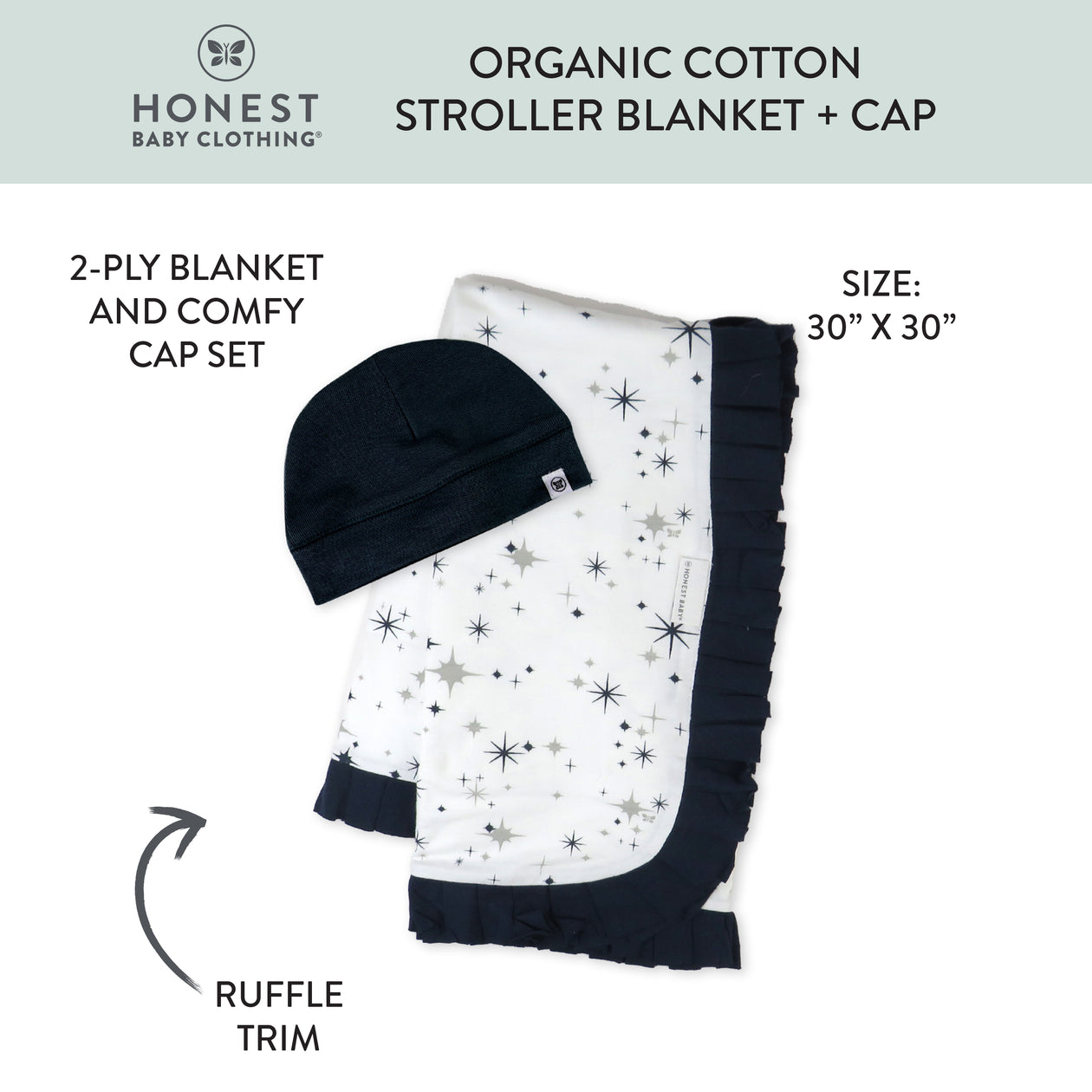 2-Piece Knit Stroller Blanket and Baby Hat, Jumbo Twinkle Star Navy