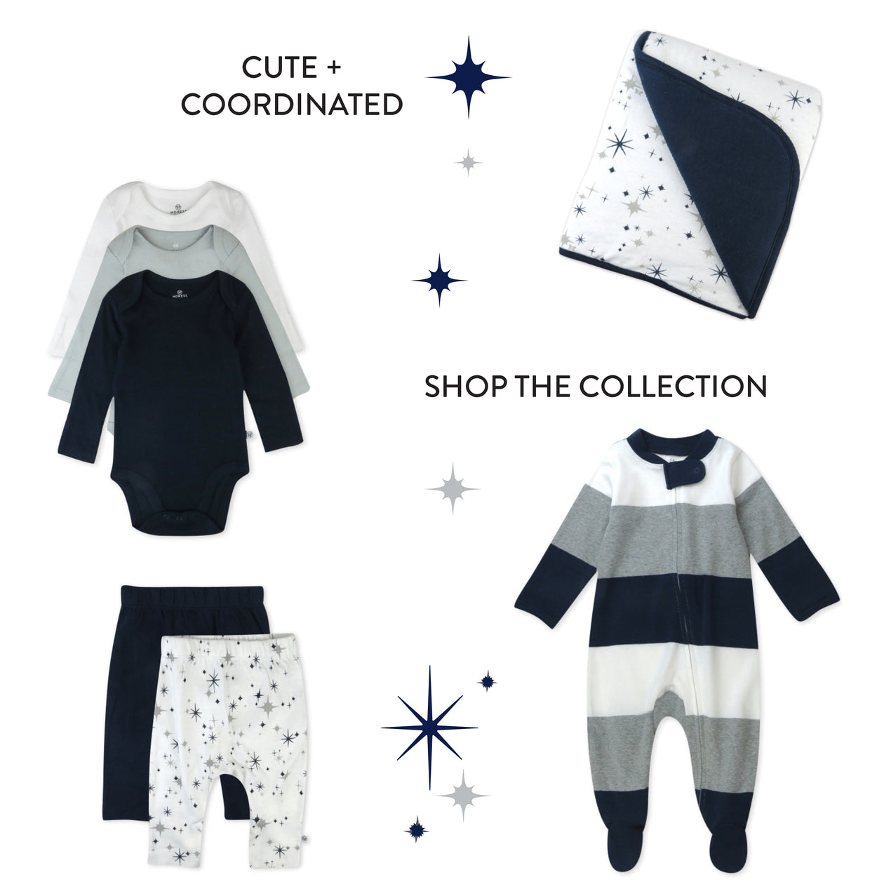 2-Piece Knit Stroller Blanket and Baby Hat, Jumbo Twinkle Star Navy