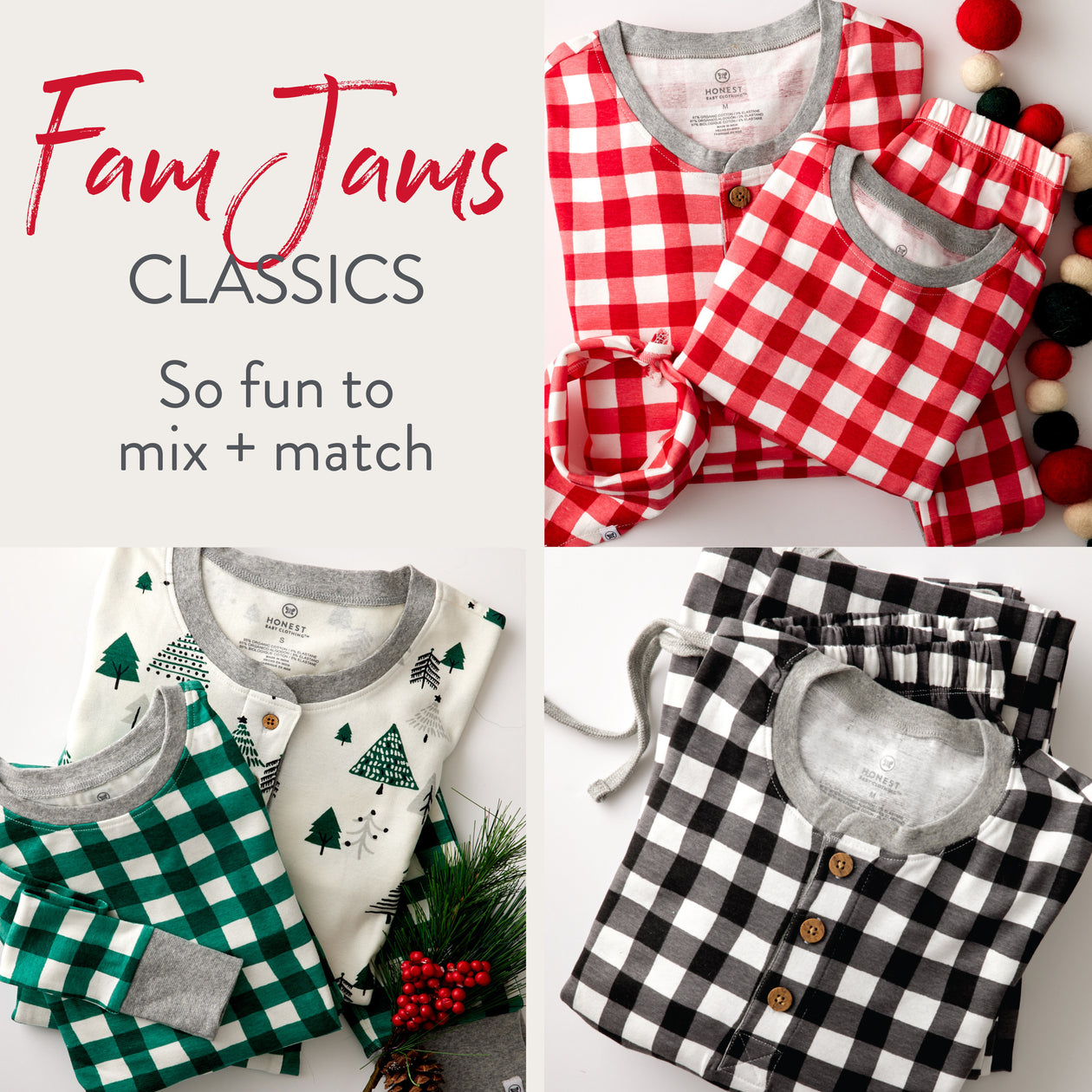 Organic Cotton Holiday Matching Family Pajamas, Painted Buffalo Check Print
