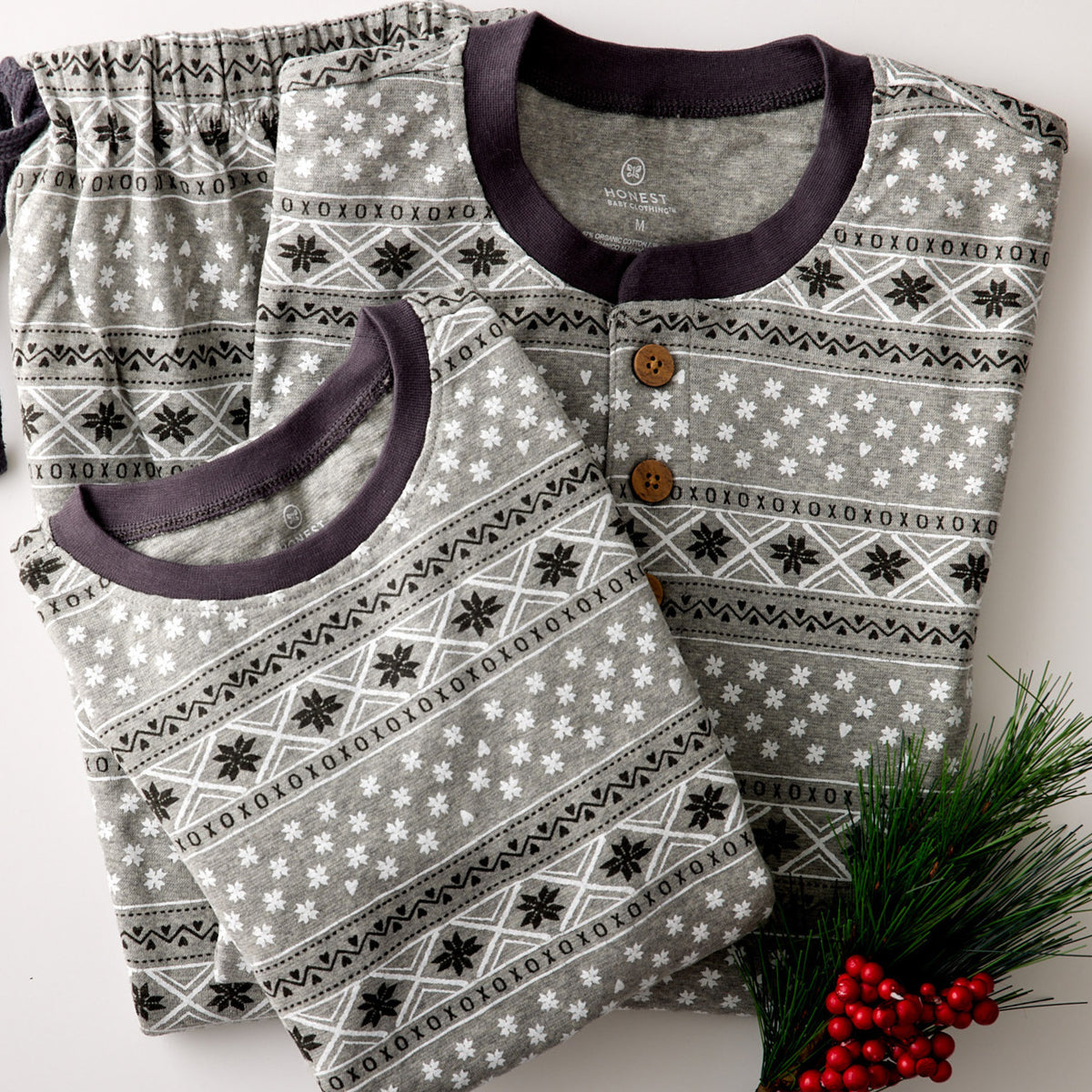 HonestBaby 2-Piece Family Matching Holiday Pajamas Organic Cotton For