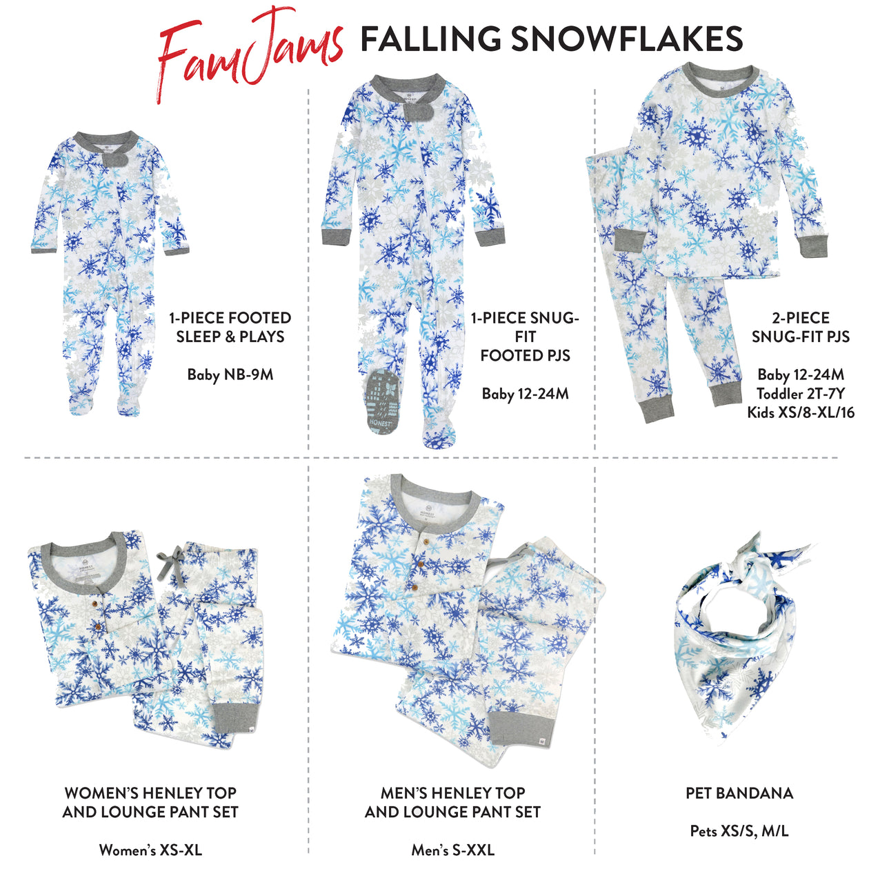 Organic Cotton Holiday Matching Family Pajamas, Falling Snowflakes