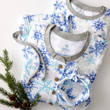Go to slide 1, Organic Cotton Holiday Matching Family Pajamas, Falling Snowflakes