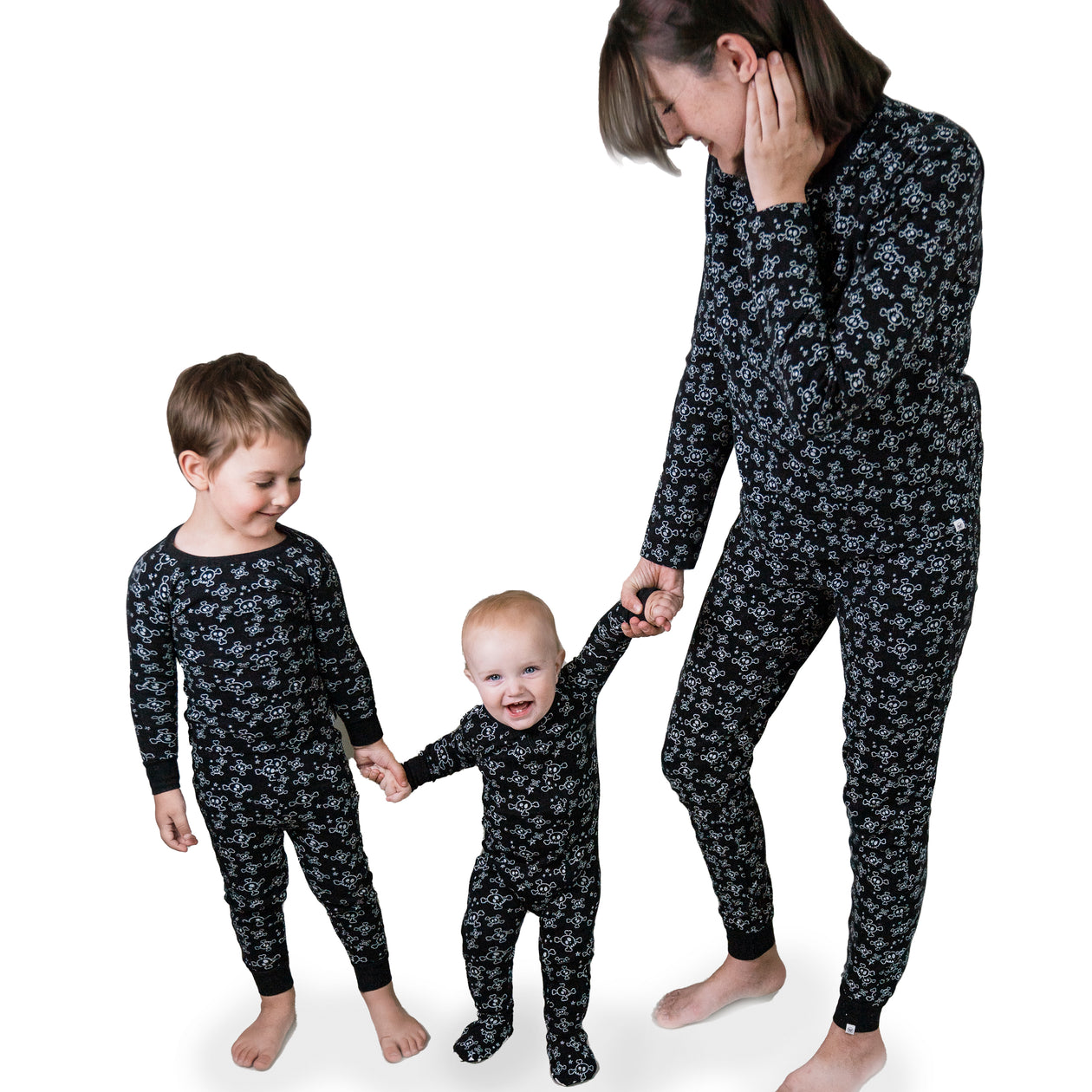Halloween Matching Family Pajamas, Tossed Skulls Black