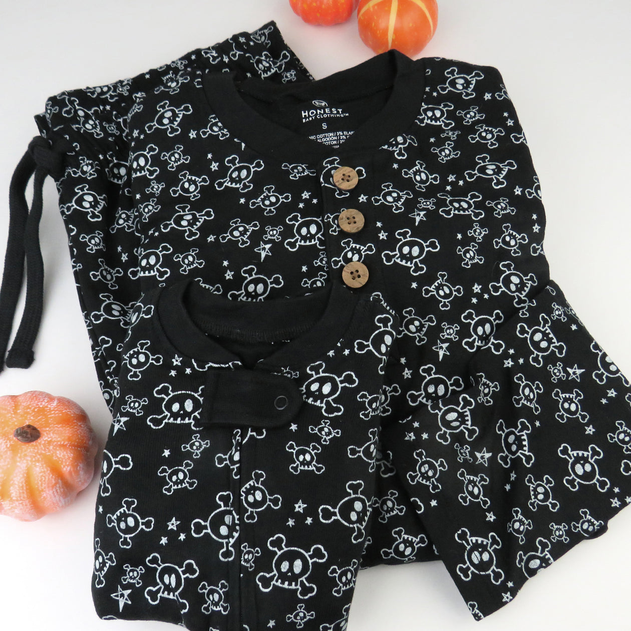Halloween Matching Family Pajamas, Tossed Skulls Black