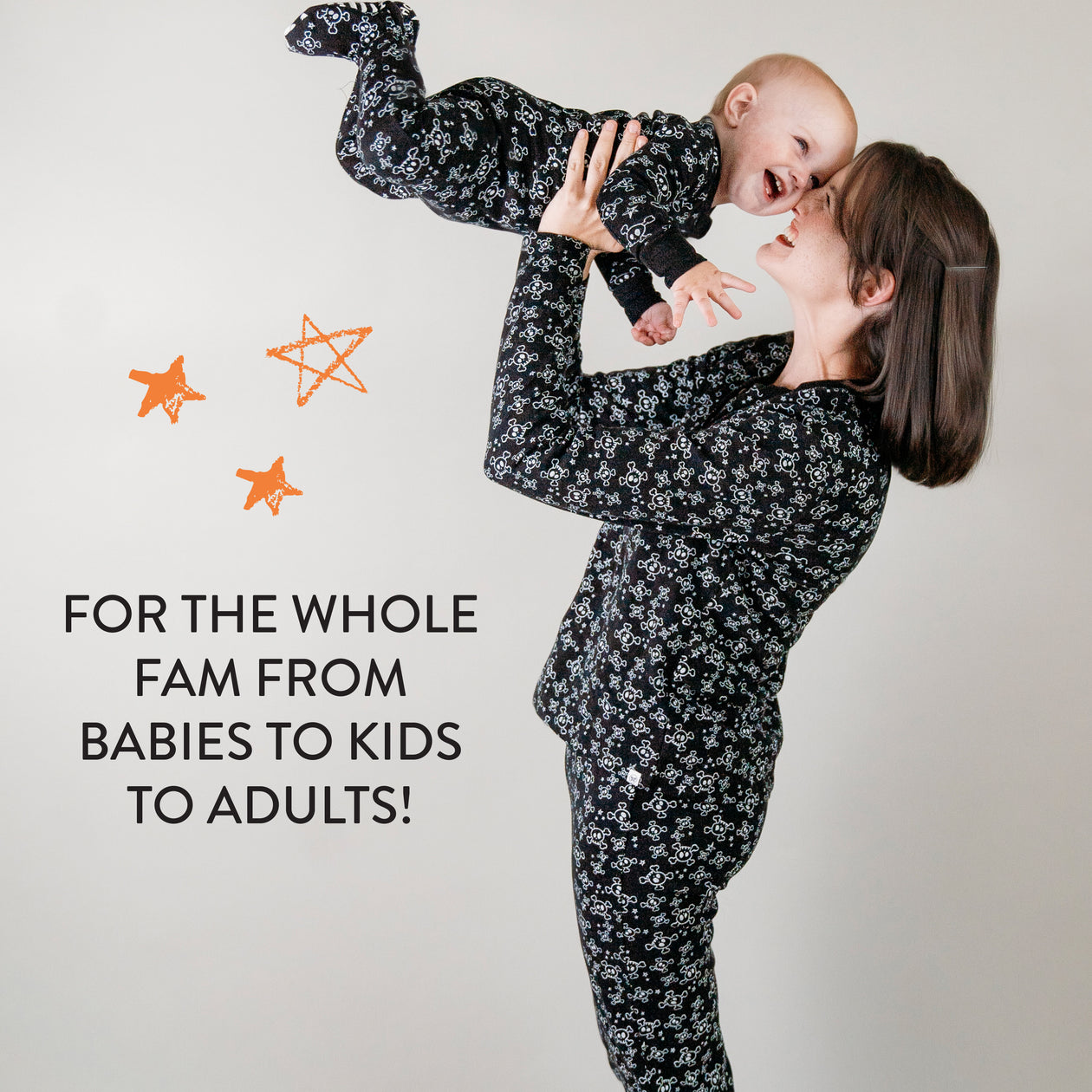 Halloween Matching Family Pajamas, Tossed Skulls Black