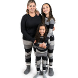 Go to slide 1, Organic Cotton Holiday Matching Family Pajamas, Bold Stripe Gray Ombre