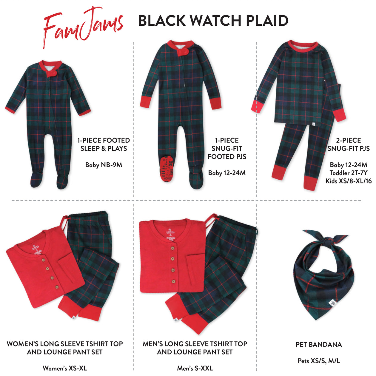 Organic Cotton Holiday Matching Family Pajamas, Black Watch Plaid