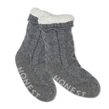 Go to slide 1, Sherpa Lined Cable Slipper Sock, Marled Heather Grey