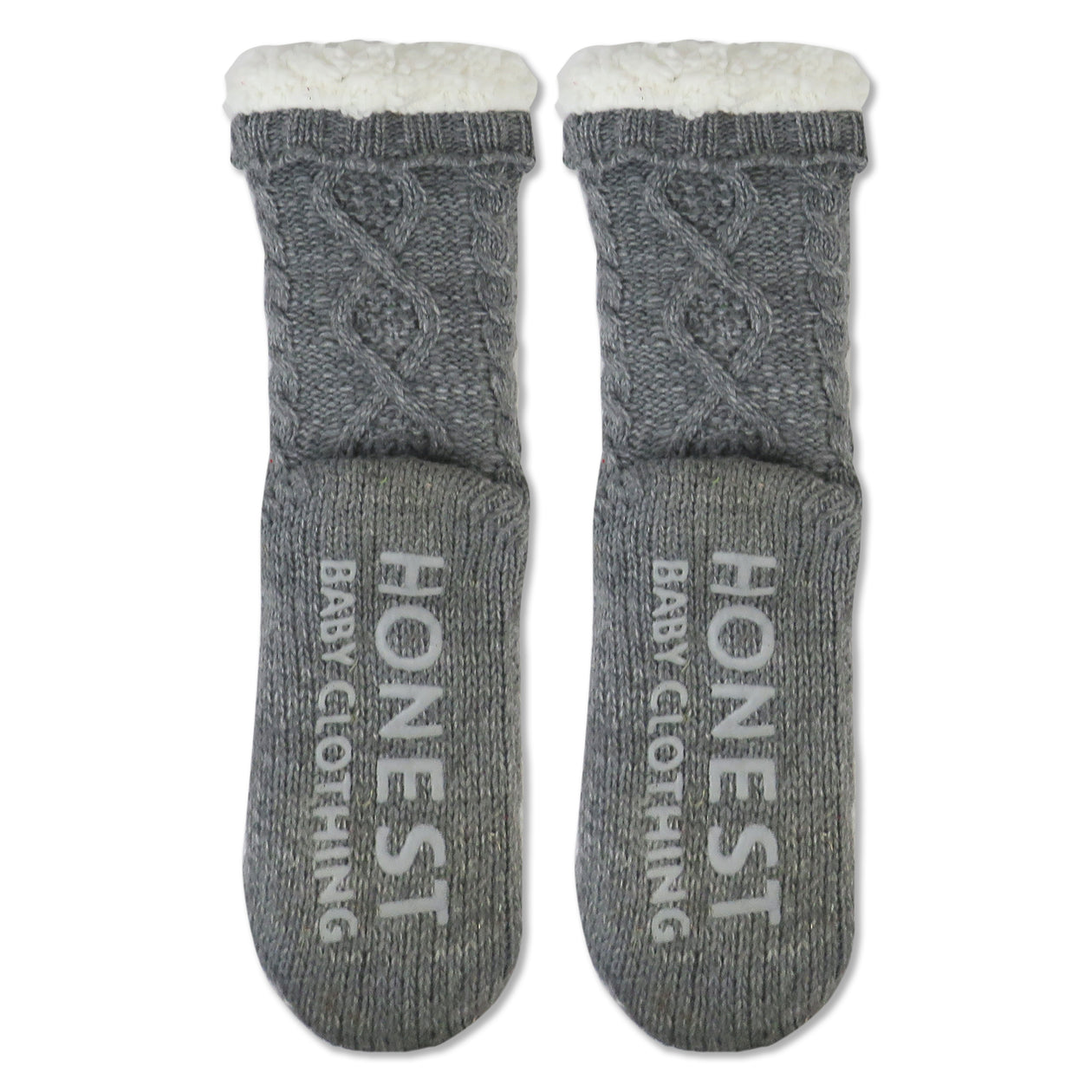 Sherpa Lined Cable Slipper Sock, Marled Heather Grey