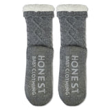 Go to slide 3, Sherpa Lined Cable Slipper Sock, Marled Heather Grey