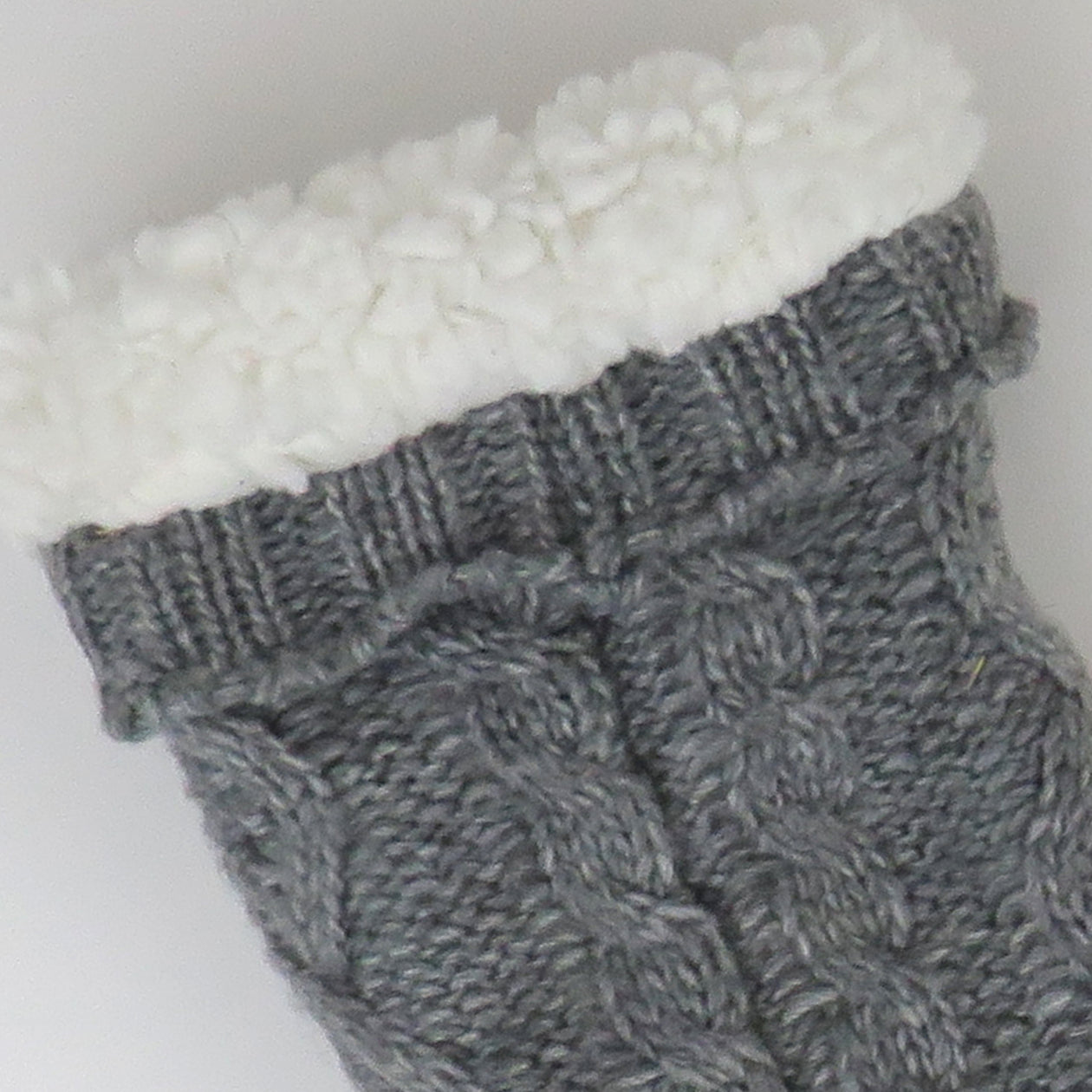 Sherpa Lined Cable Slipper Sock, Marled Heather Grey