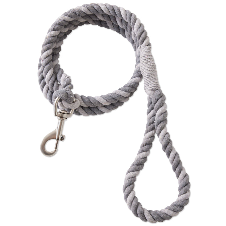Simple Twisted Cotton Leash with Handle, Light Gray/ Dark Gray