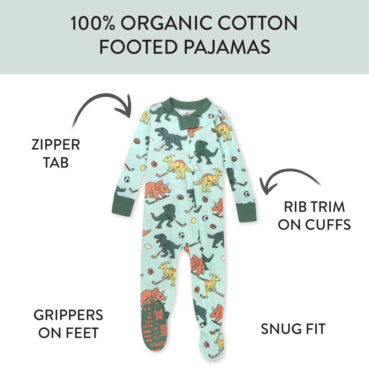 Organic Cotton Celebration Pajamas, Dino Mite Athlete Eggs