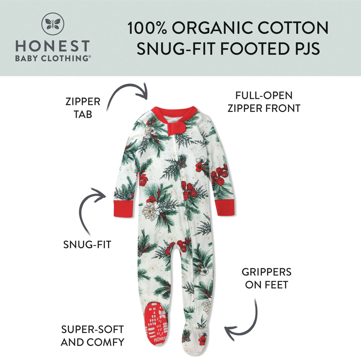 Organic Cotton Holiday Snug-Fit Footed Pajama Honest Baby Clothing