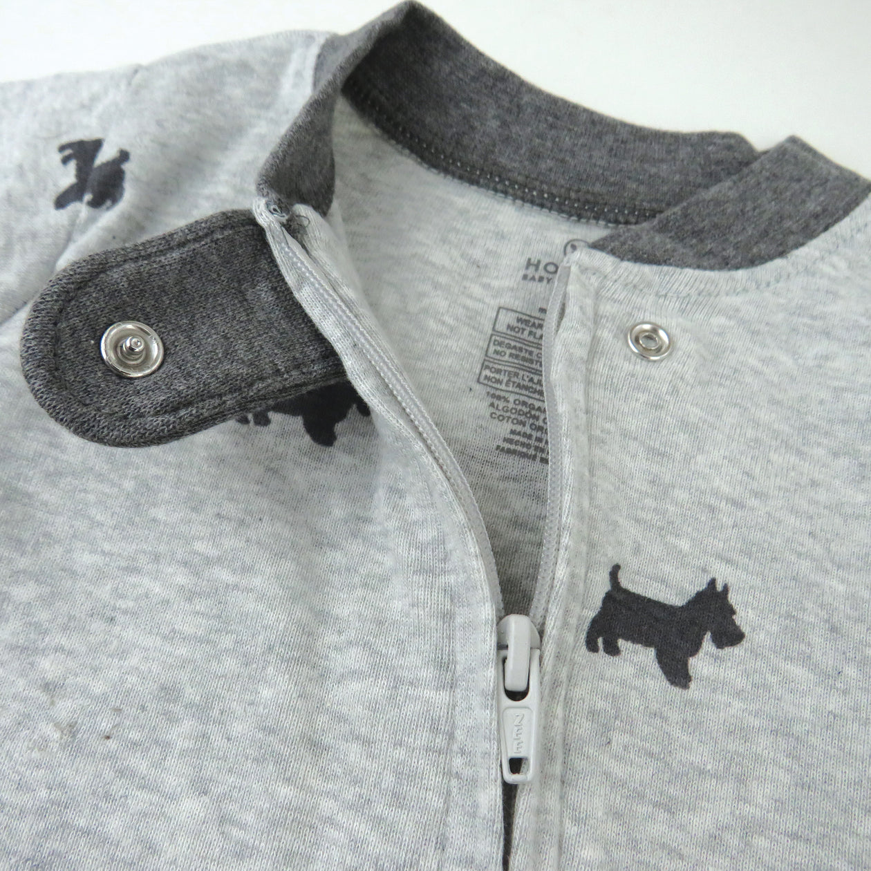 Organic Cotton Snug-Fit Footed Pajamas, Scotty Dog Light Heather Gray