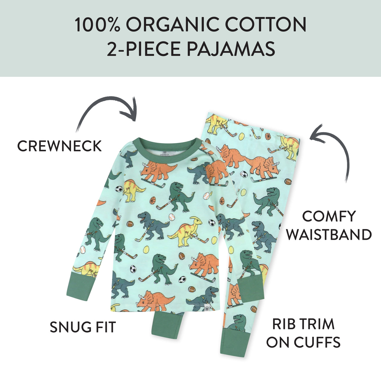 Organic Cotton Celebration Pajamas, Dino Mite Athlete Eggs