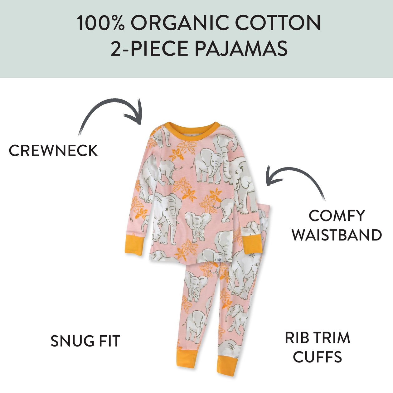 Organic Cotton Girls Pajamas For Babies & Toddlers, Elephant