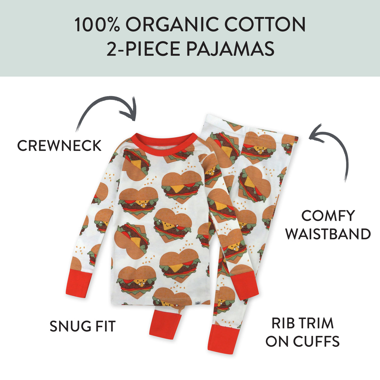 Organic Cotton Fun Foods Pajamas For Babies & Toddlers, Love At First Bite