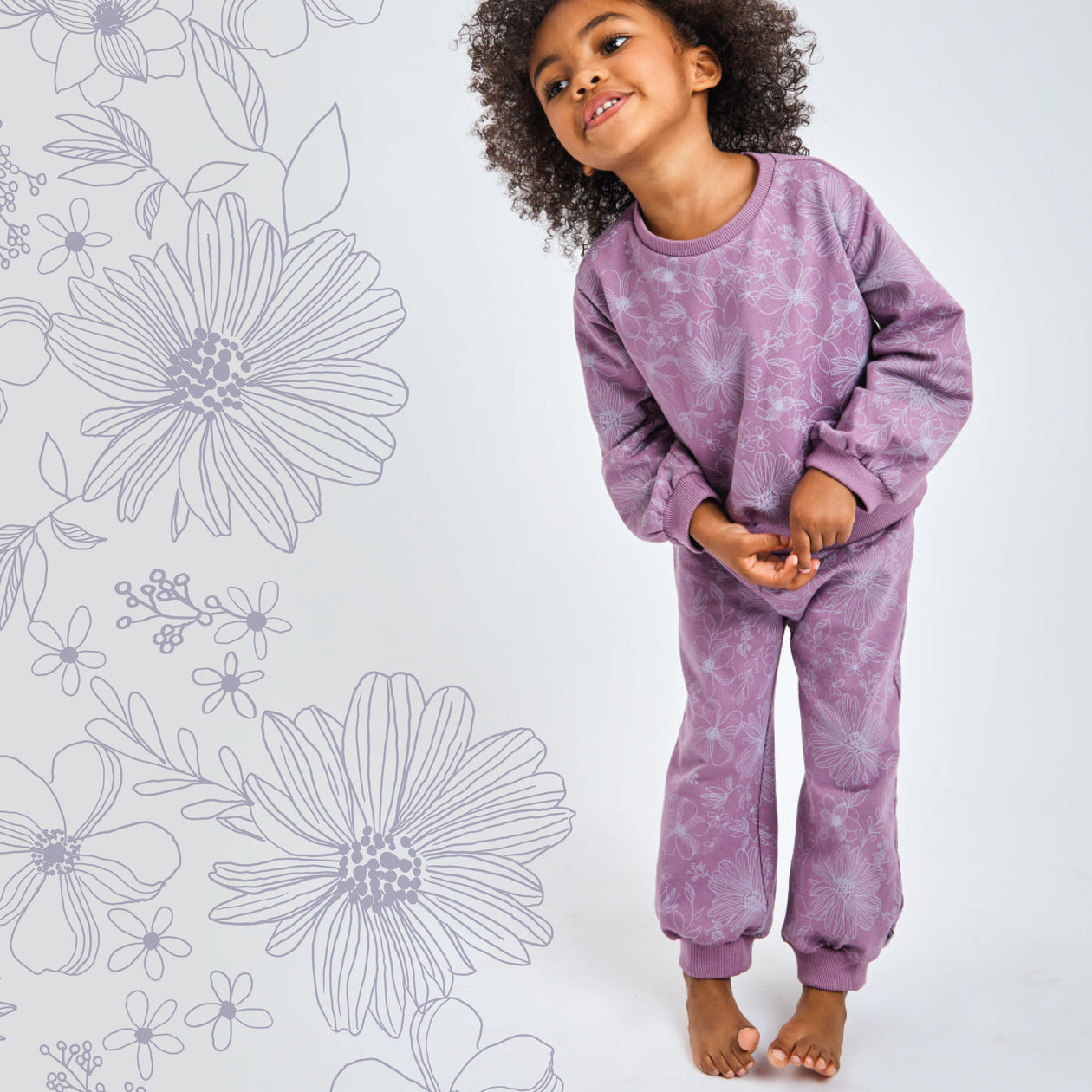 2-Piece Cozy Sweatsuit Set, Sketchy Floral Purple